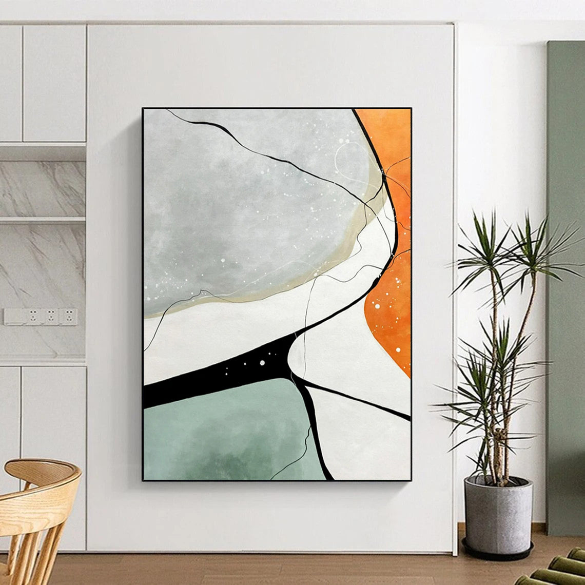 Minimalist Canvas Art Gray, Orange, and Black Geometric Abstract Art HS730