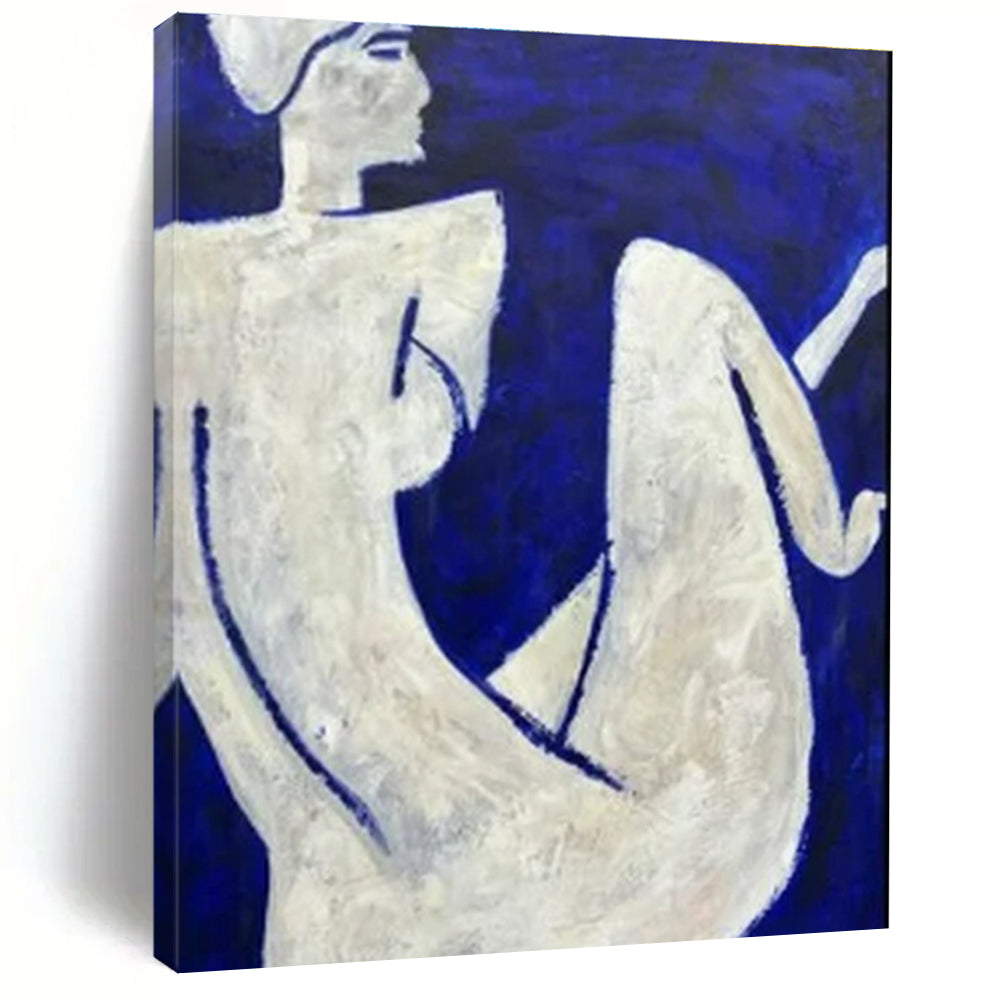 Blue and White Abstract Figurative Painting For Sale WS516