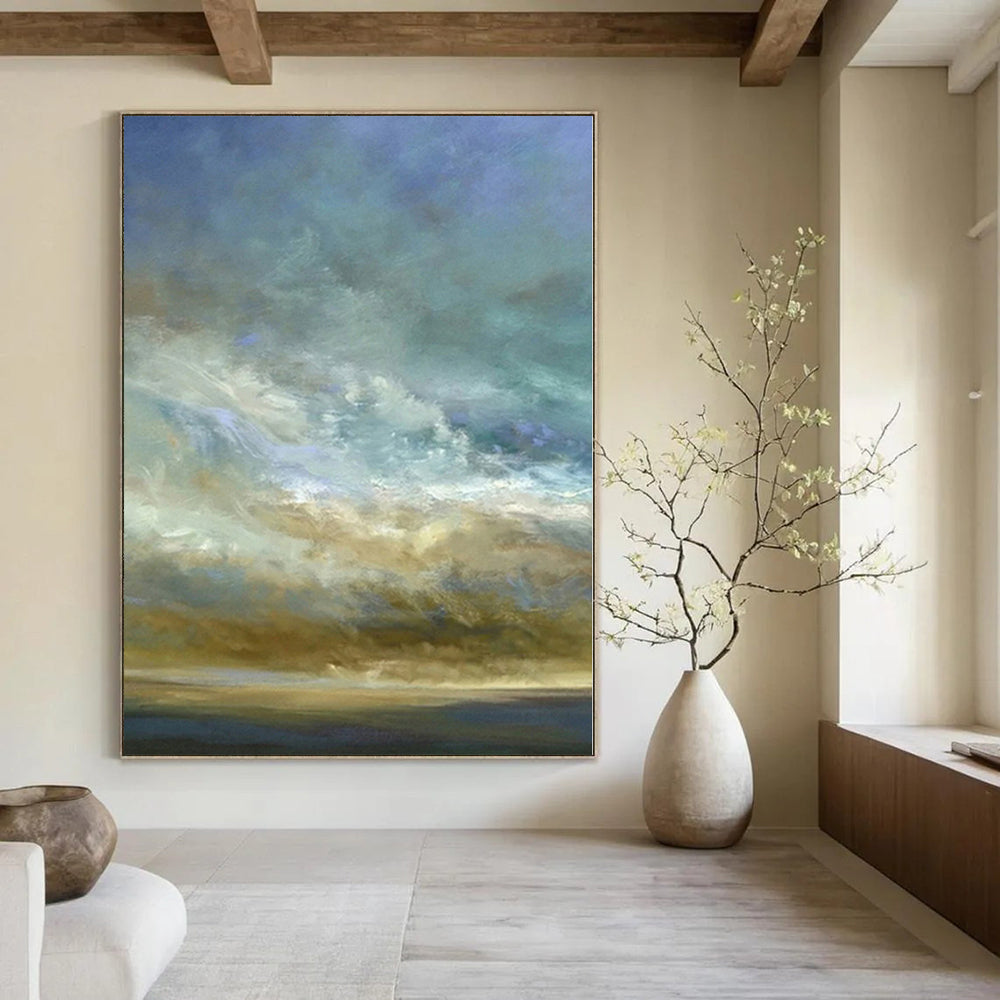 Blue, Beige Abstract Cloudscape Art For Living Room and Bedroom WS416