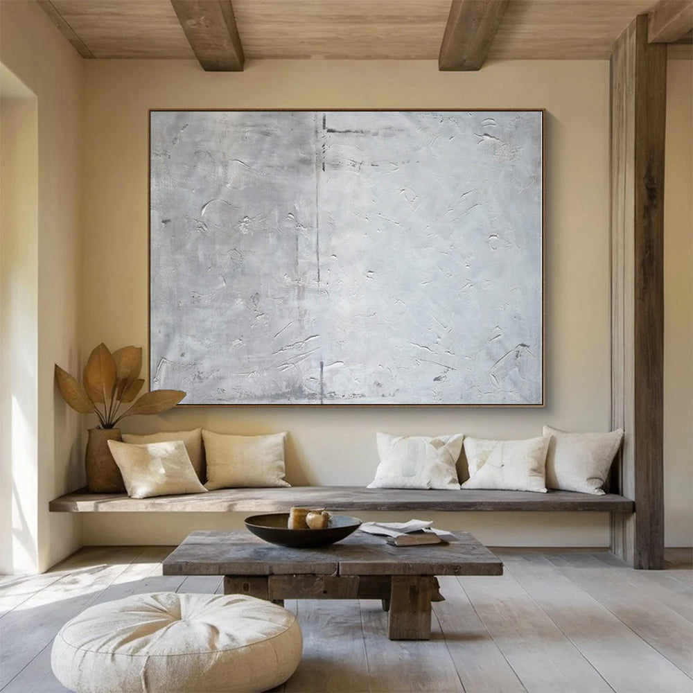 Big Size Gray and White Abstract Textured Painting WB149