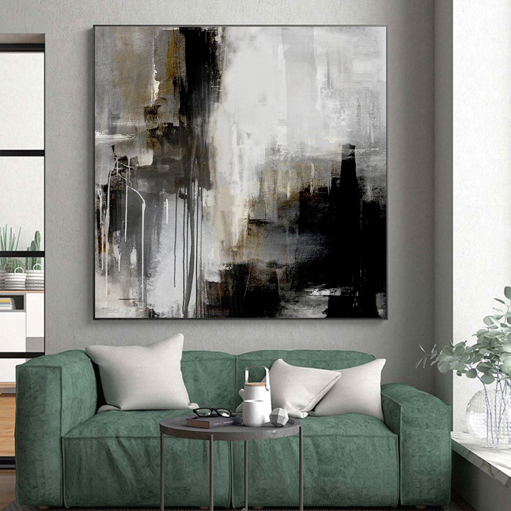 Oversized Abstract Wall Art Gray, Black, and Gold Textured Abstract Art HS708