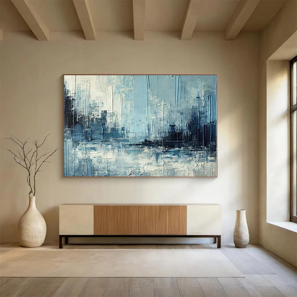 Extra Large Size Blue and Gray Abstract Urban Landscape Painting WB094