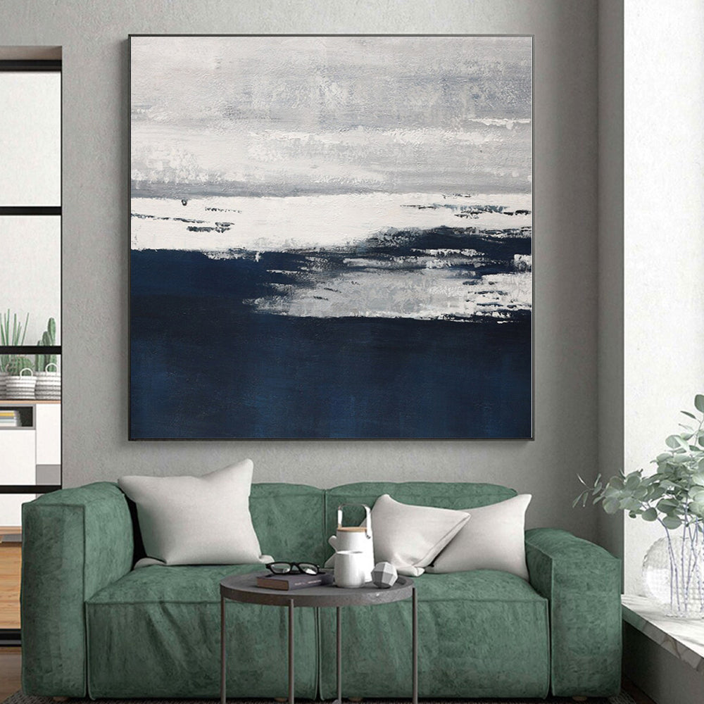 Gaint Canvas Art Gray and Navy Abstract Seaside Painting For Sale HS092