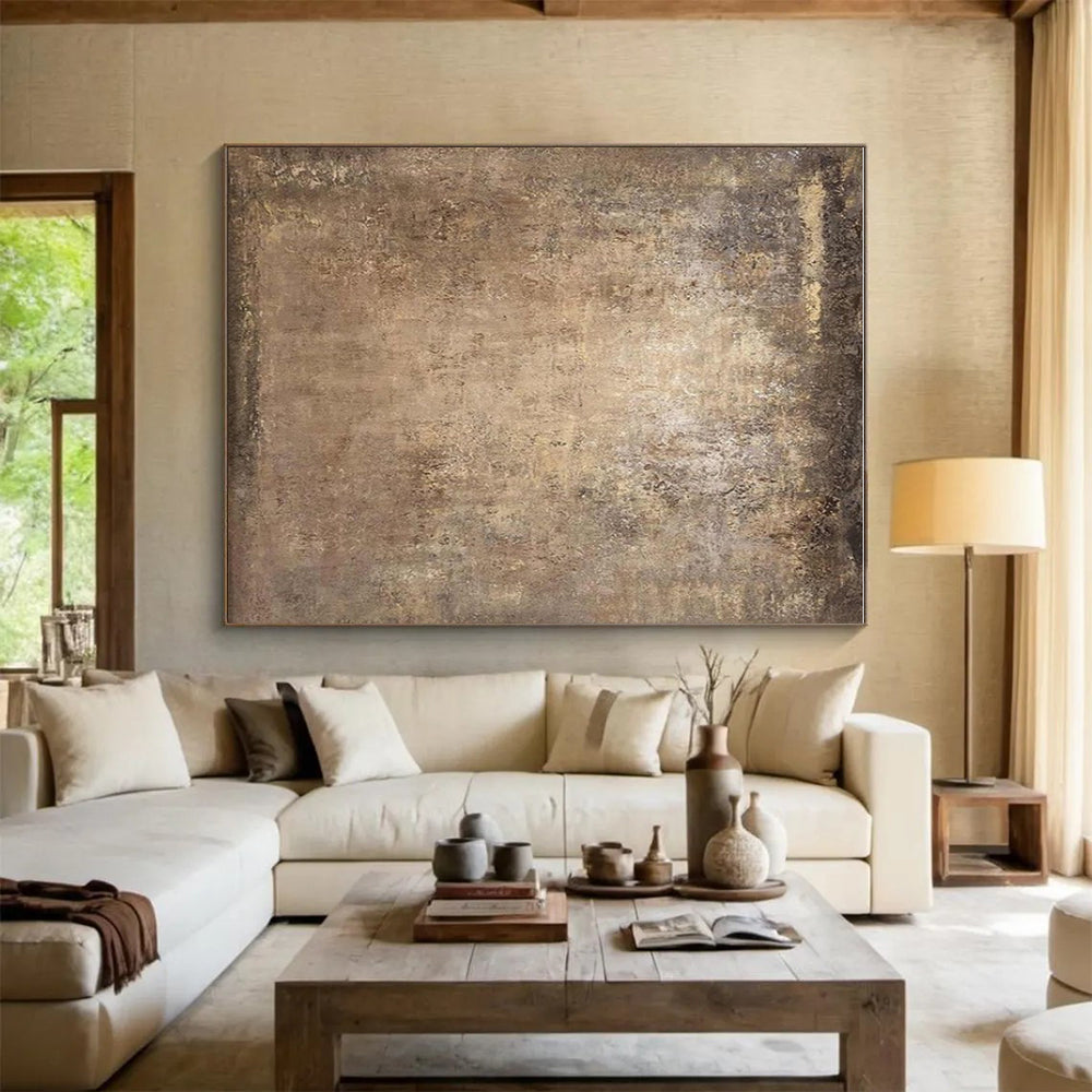 Hand-Painted Large Size Acrylic Modern Art Paintings with Beige, Brown, Gray Textured Surfaces - Large Contemporary Wall Art HS533