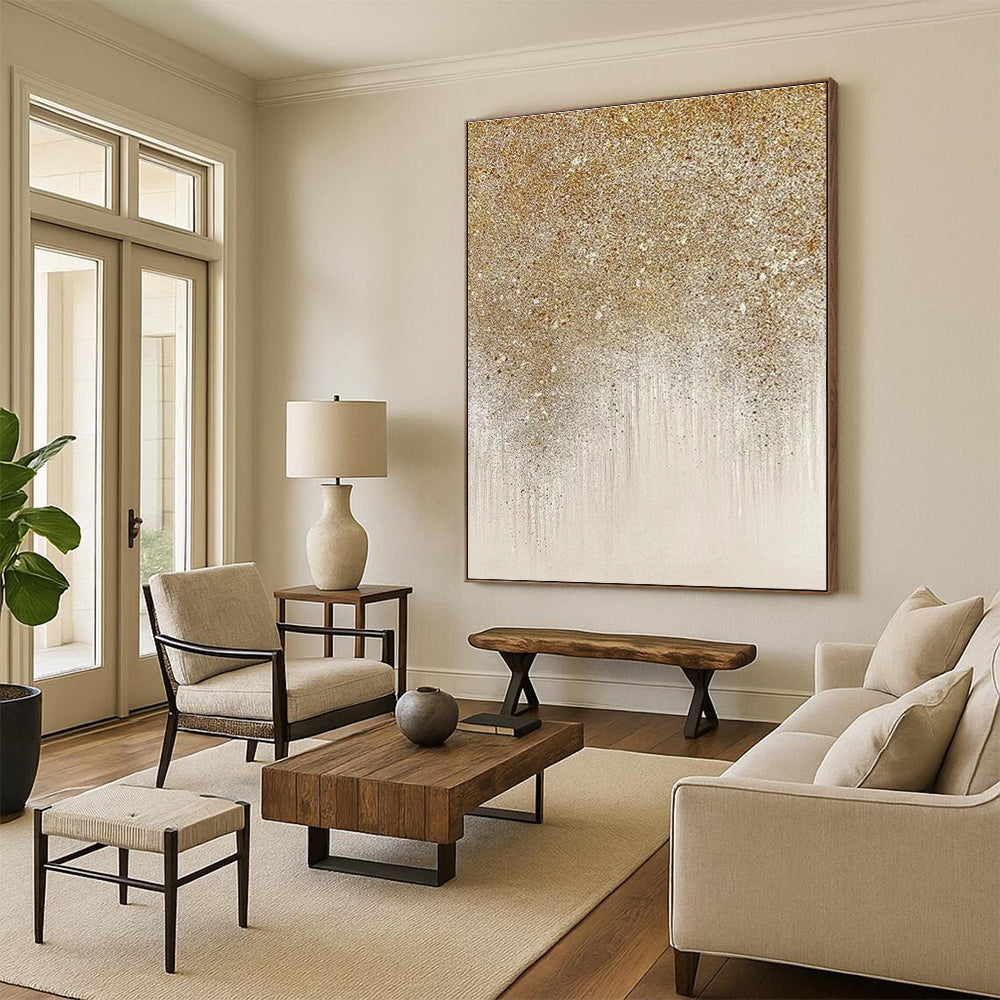 Oversized Abstract Wall Art Gold & Silver Glitter Textured Art HS380
