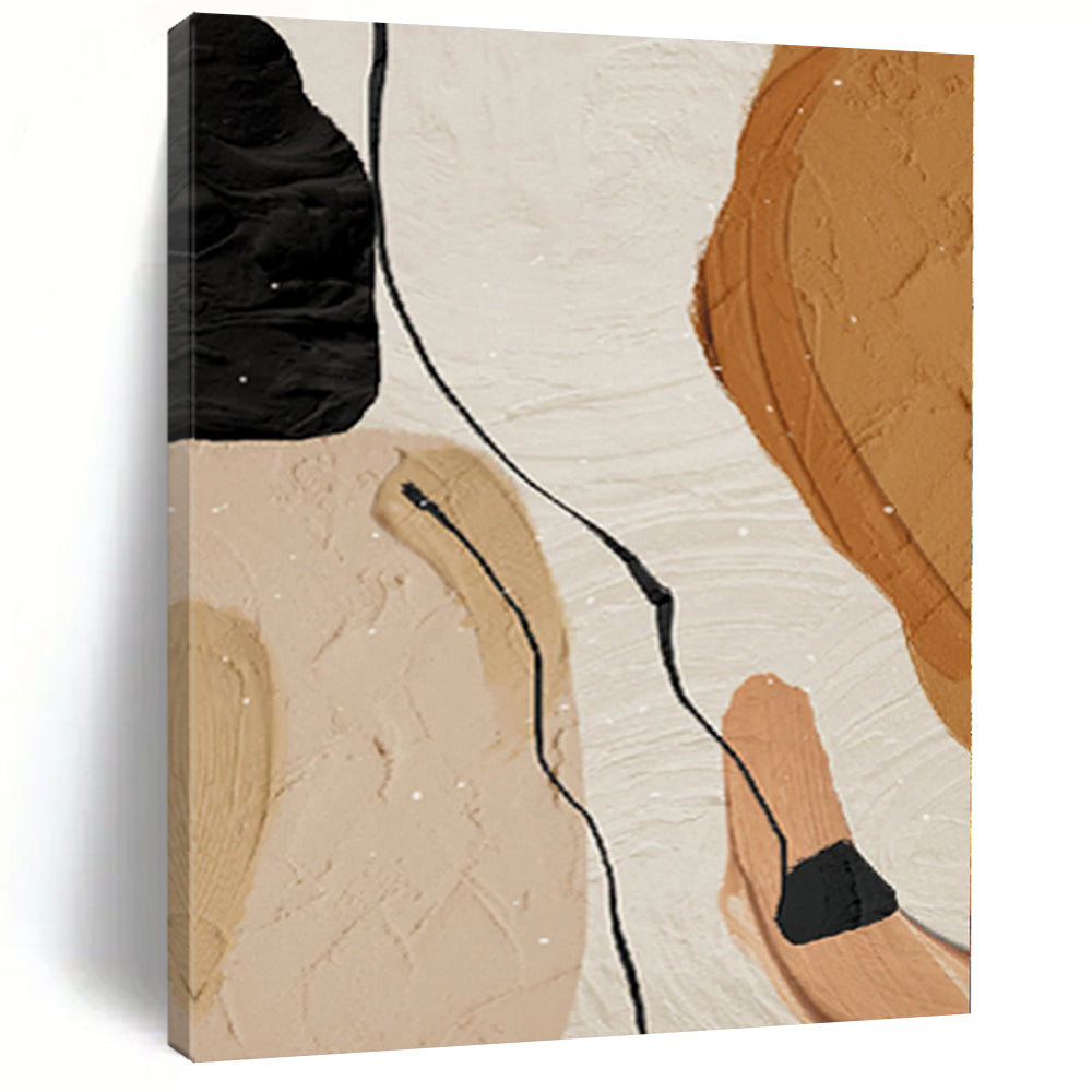 Handmade Art Beige, Brown, and Black Abstract Shape Painting For Sale HS083