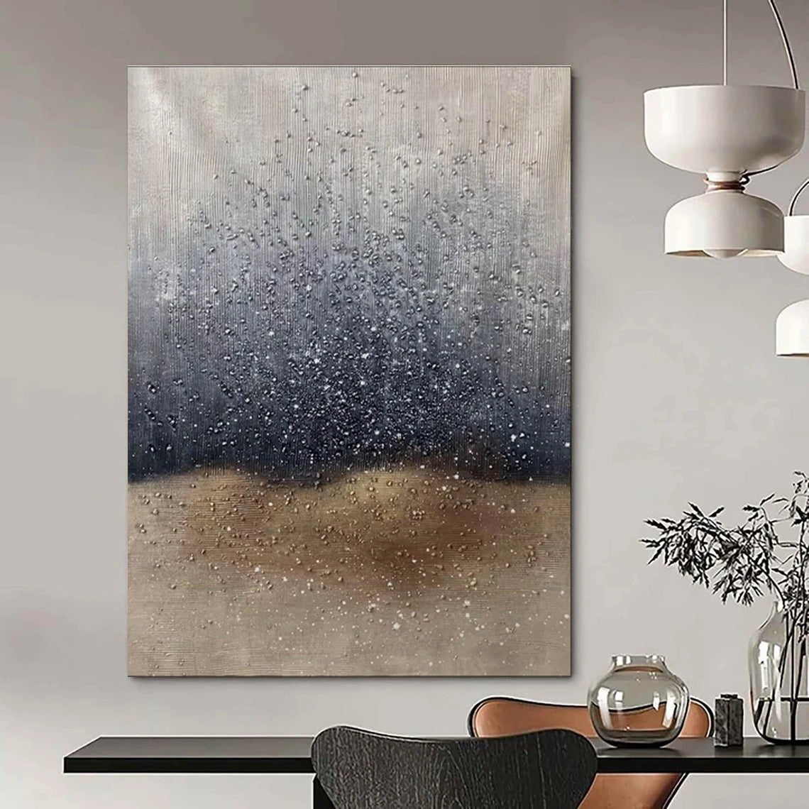 Gray, Black, and Gold Textured Abstract Painting For Sale WS510