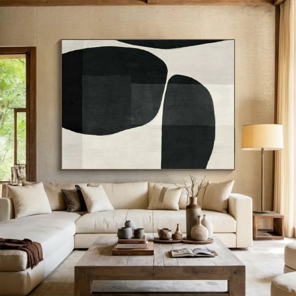 Large Contemporary Wall Art Black and White Geometric Abstract Painting On Canvas HS779