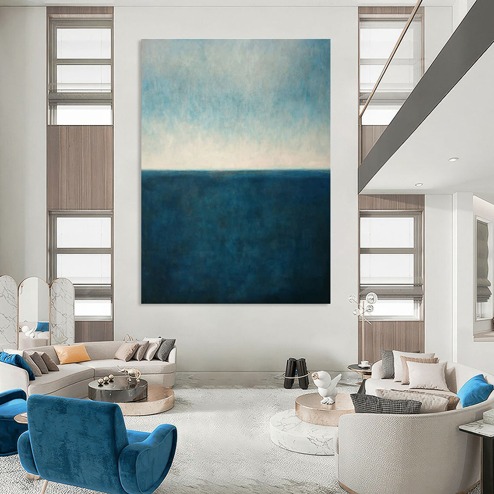 Blue and White Abstract Seaside Painting For Sale WS515