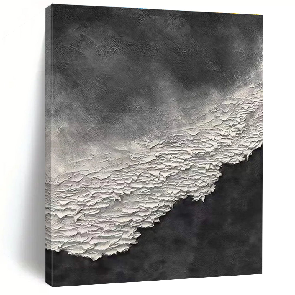 Hand-Painted Black & White Textured Abstract, Modern Art Acrylic HS260