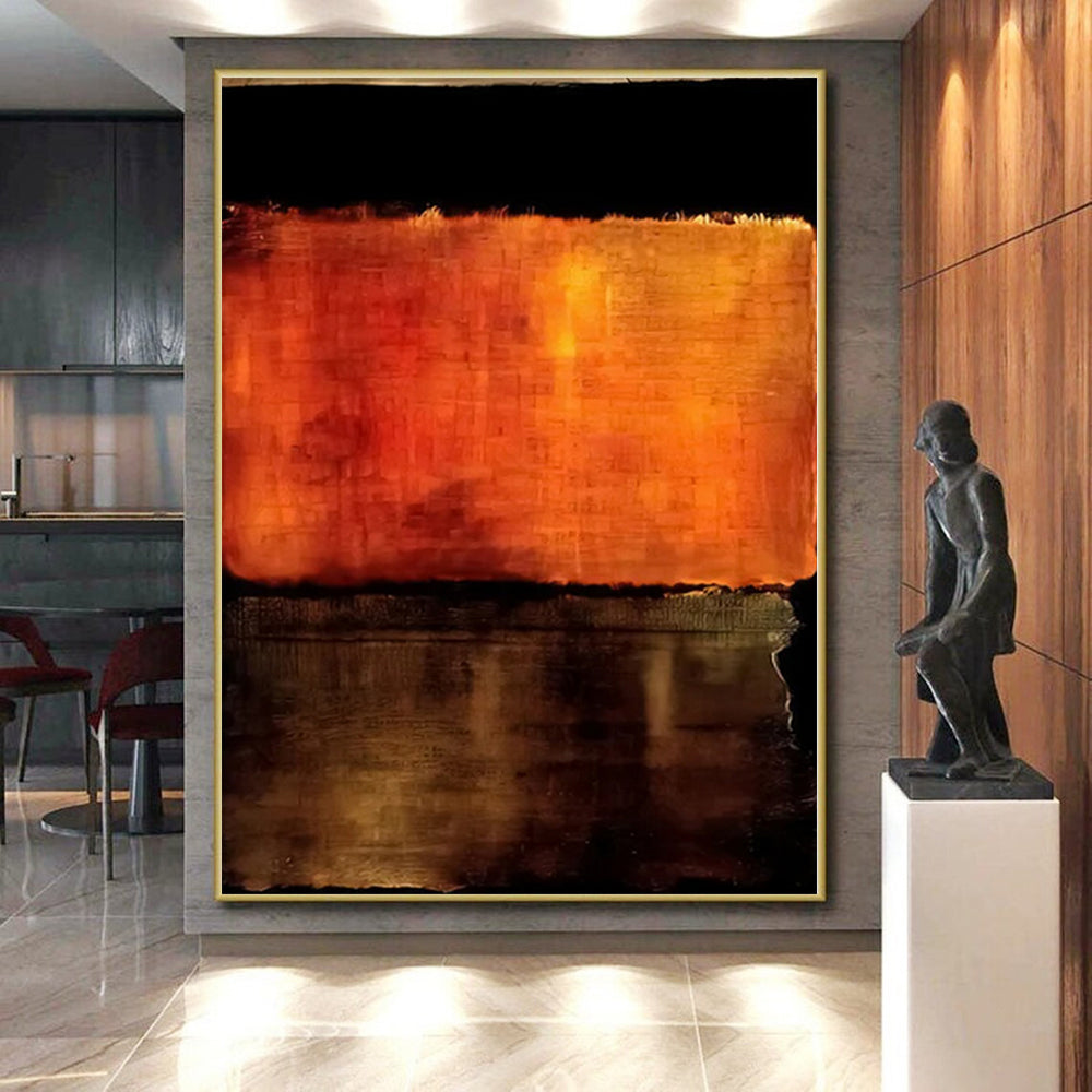 Gaint Canvas Art Orange and Brown Abstract Textured Painting For Sale HS104
