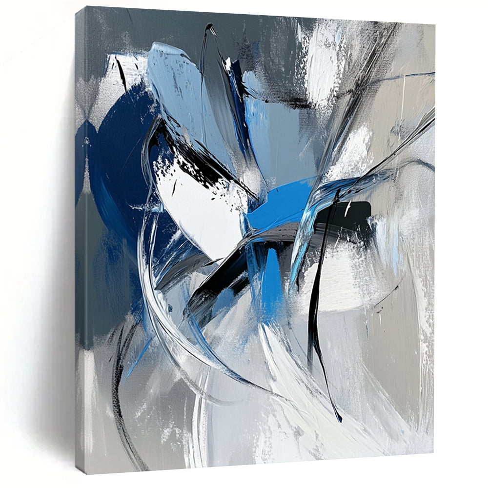 Acrylic Modern Art Paintings Blue, Black, and White Abstract Expressive Painting For Sale HS164