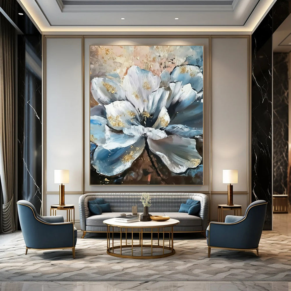 Blue, White, Gold Abstract Floral Art For Bedroom and Dining Room WS428