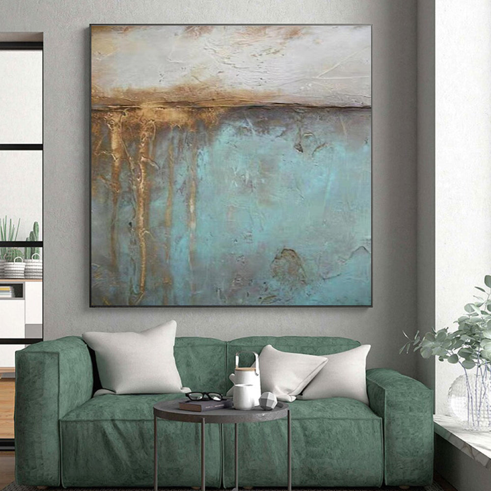 Hand-Painted Acrylic Modern Art Paintings with Teal, Brown, Beige Textured Layers - Large Contemporary Wall Art HS530