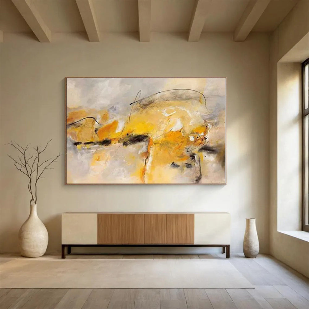 Huge Size Yellow, Gray and Black Abstract Expressionist Painting WB103