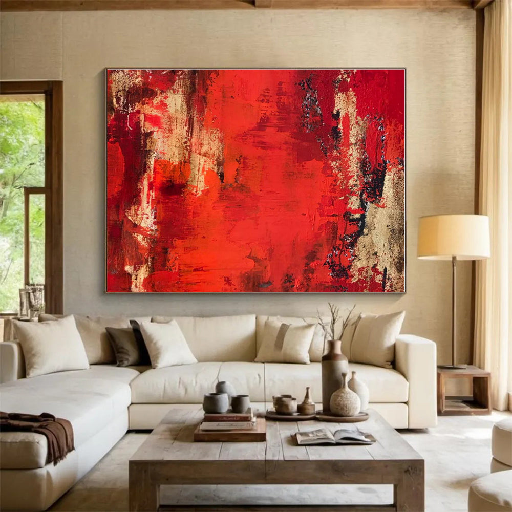 Big Size Red, Beige and Black Abstract Textured Painting WB080