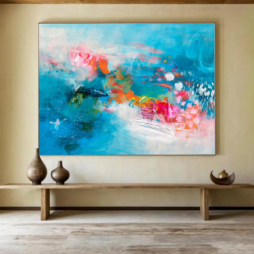 Blue, Pink, Orange Abstract Fluid Acrylic Painting WB022
