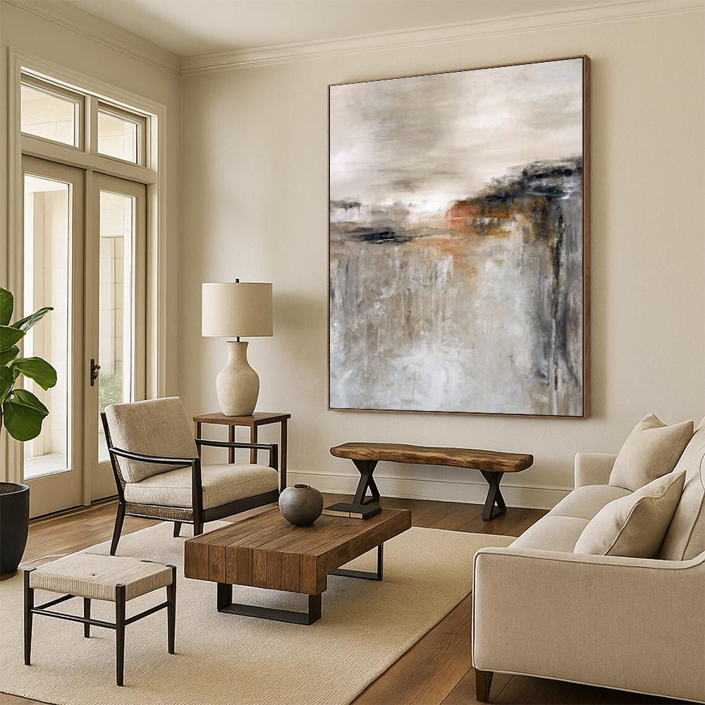Large Contemporary Wall Art Neutral Tones Textured Abstract Landscape HS695