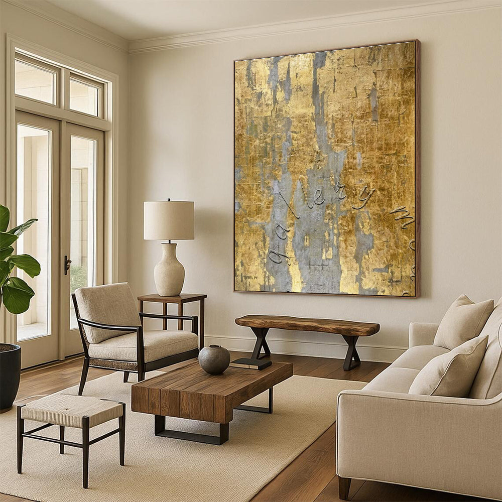 Unique Abstract Art Gold and Gray Textured Abstract Painting HS606