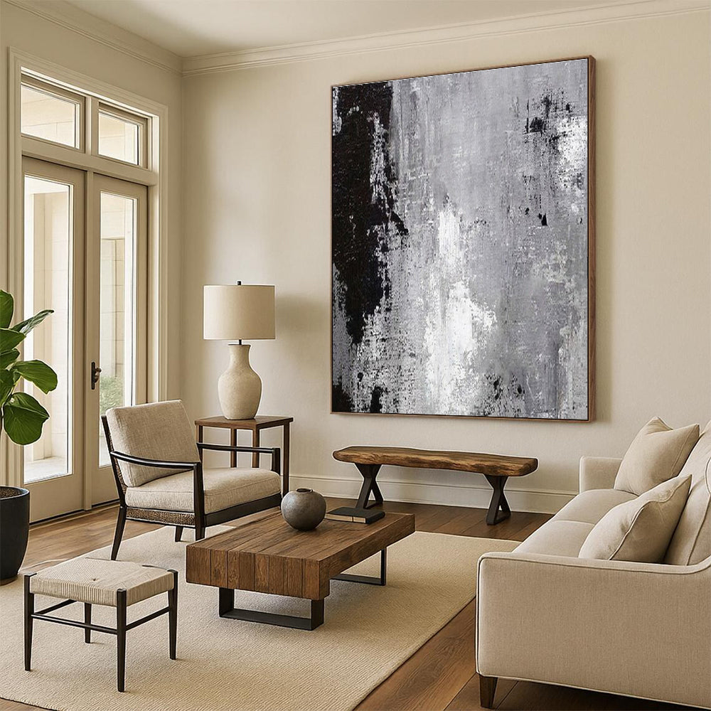 Cool Abstract Paintings Gray and Black Textured Abstract Art HS705