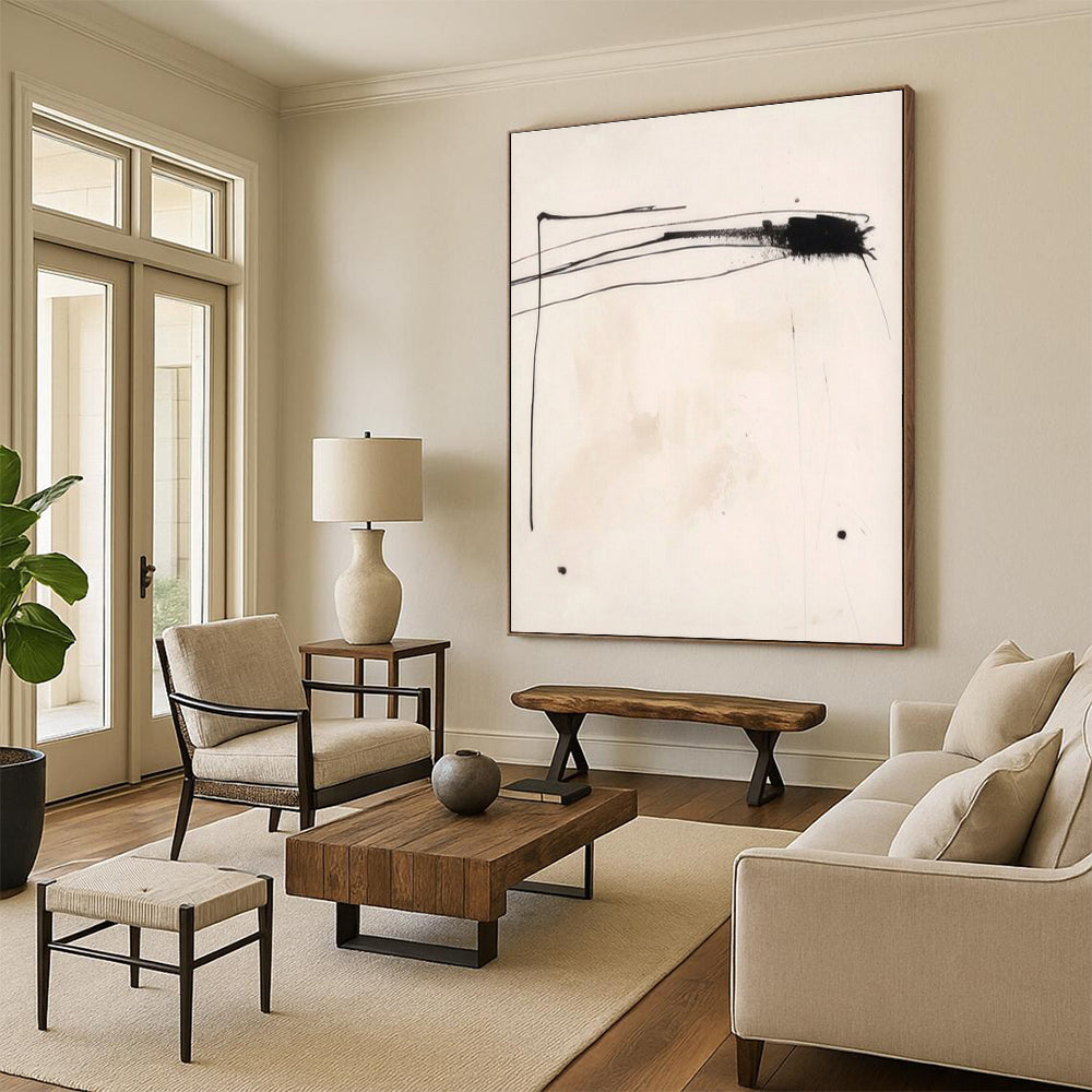 Minimalist Canvas Art Black and White Linear Abstract Art HS663