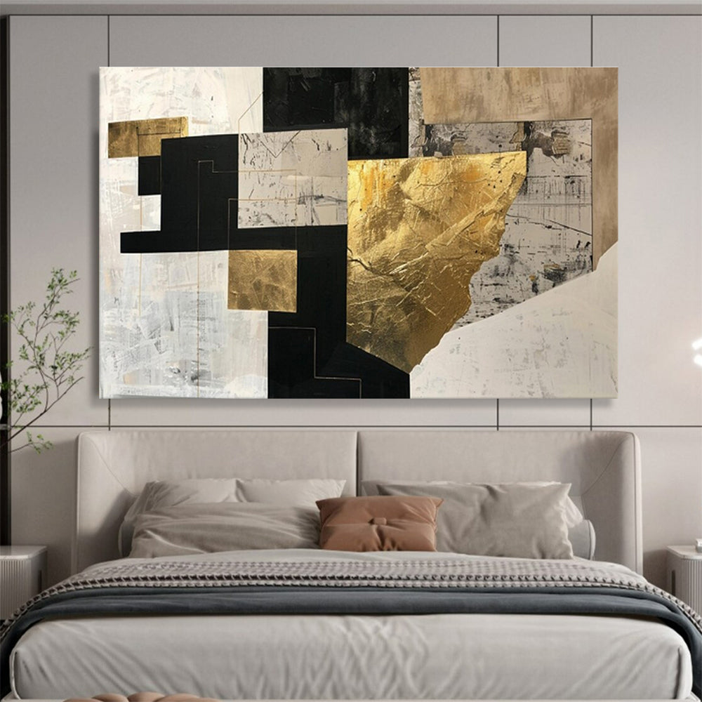 Black, White, Gold Abstract Geometric Art For Sale WB396