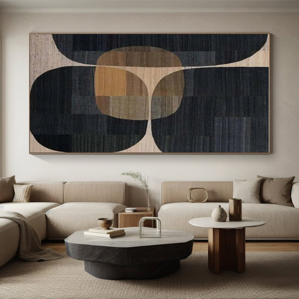 Unique Abstract Art Black, Brown & Beige Geometric Abstract, Large Contemporary Wall Art HS332
