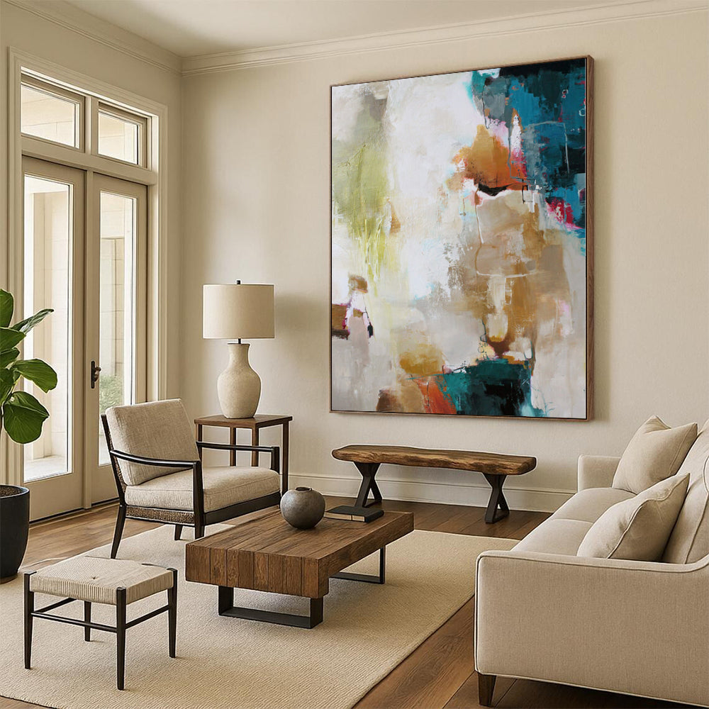 Hand-Painted Multicolor Abstract Expressionist Painting For Sale HS012