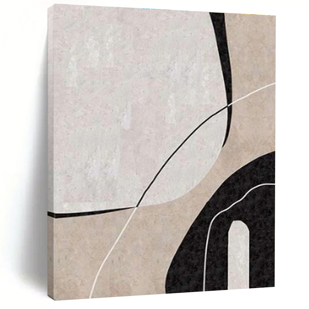 Minimalist Canvas Art Black, Beige, and White Organic Abstract Art HS681