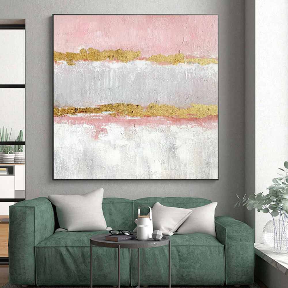 Hand-Painted Pink & Gold Textured Abstract, Acrylic Modern Art Painting HS347