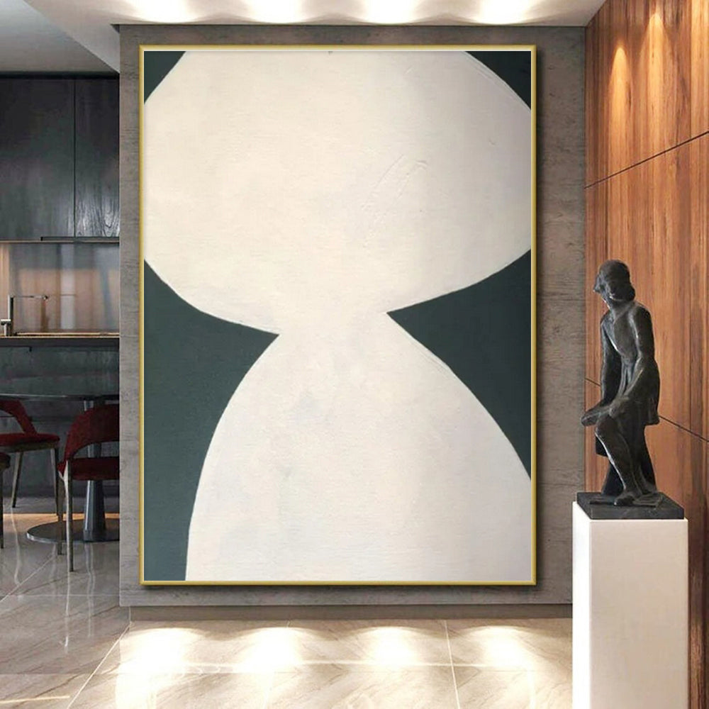 Minimalist Canvas Art White and Dark Green Organic Abstract Art HS646