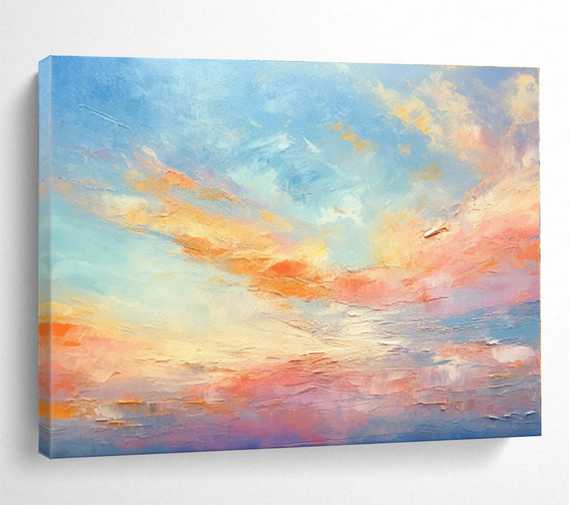 Colorful Sky Abstract Painting with Blue, Orange, Pink – Landscape Oil Painting WB041
