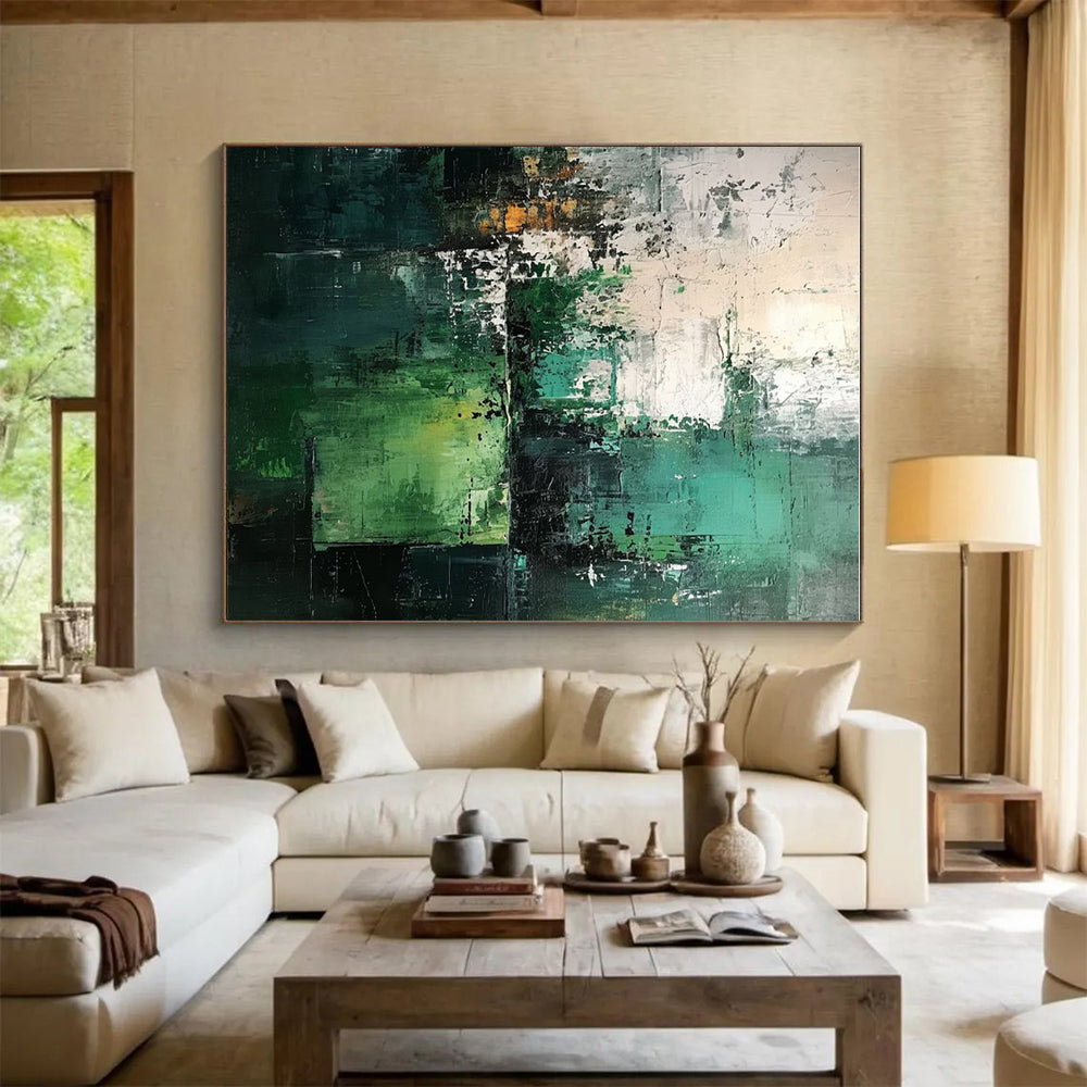 Hand Painting Teal & Gray Abstract Art, Large Size Modern Art Acrylic HS202