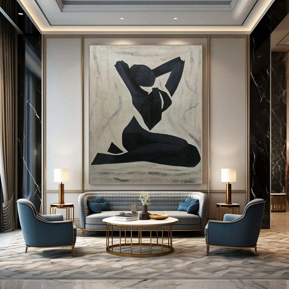 Black, Beige Abstract Figurative Art For Living Room and Art Studio WS425