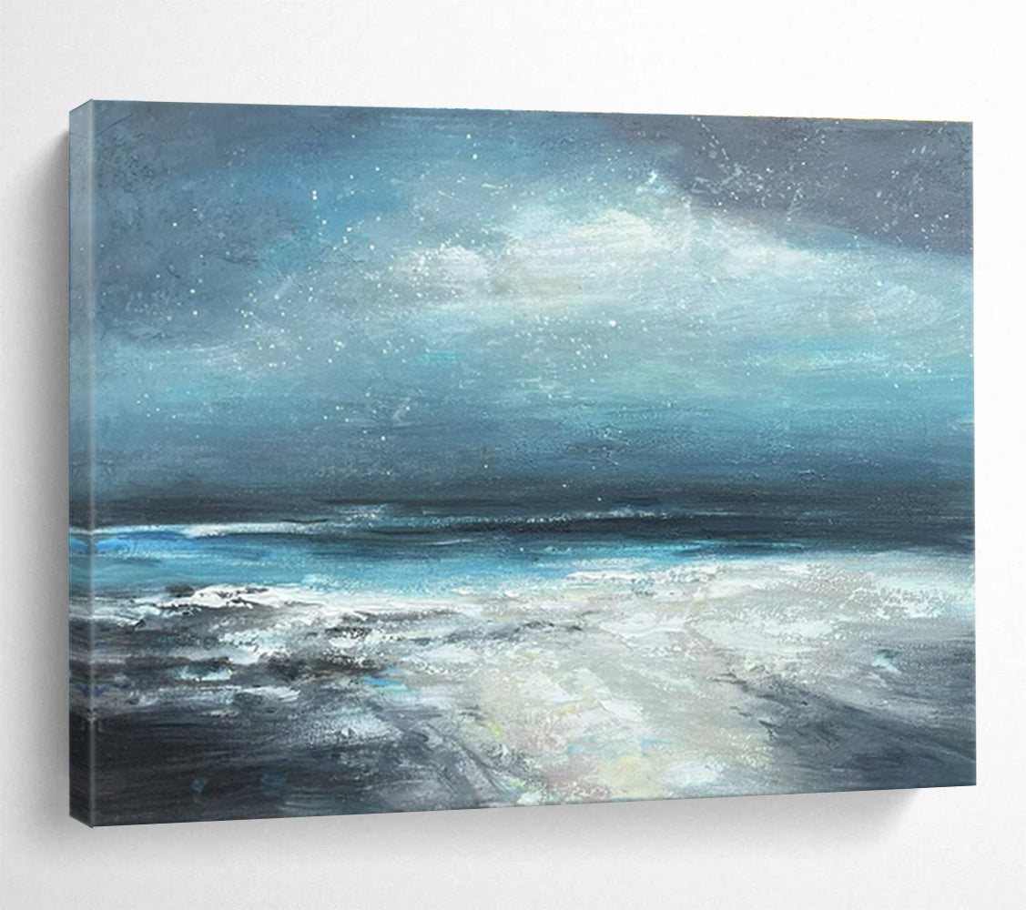 Blue, Gray, White Abstract Seascape Art For Sale WB410
