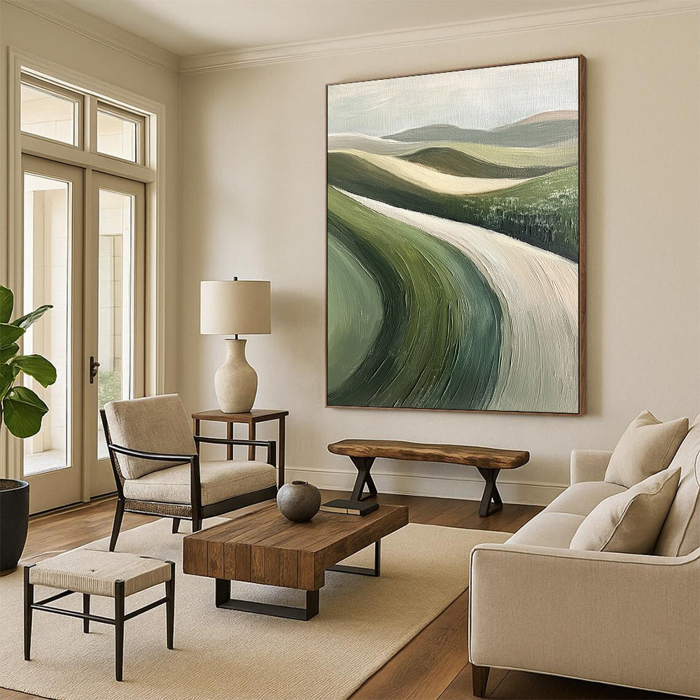 Green, Beige Abstract Landscape Art For Living Room and Sunroom WS438