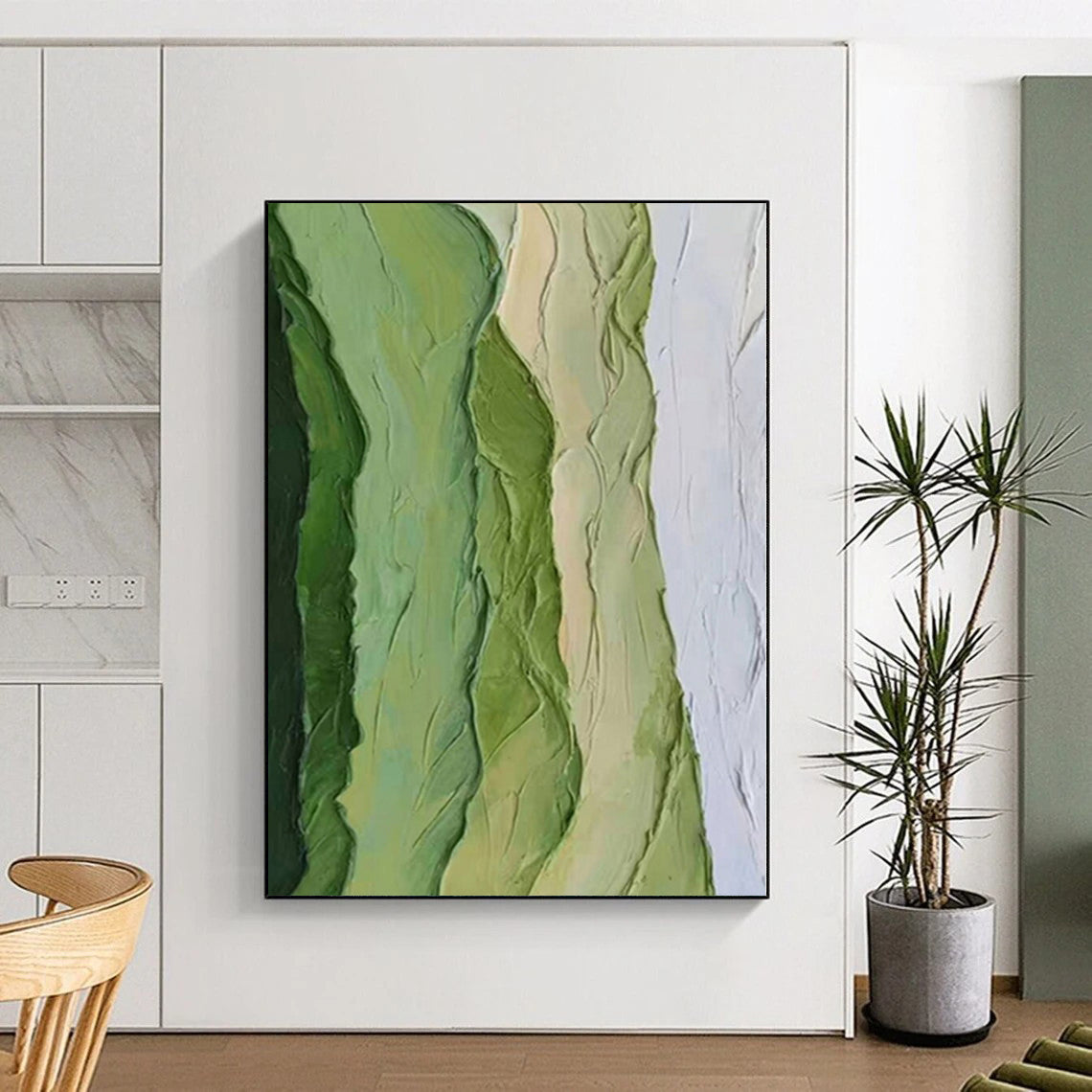 Hand-Painted Multicolor Green Abstract Textured Landscape Painting For Sale HS043