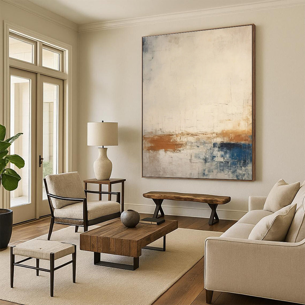 Acrylic Modern Art Paintings Beige, Brown, and Blue Textured Abstract Art HS754