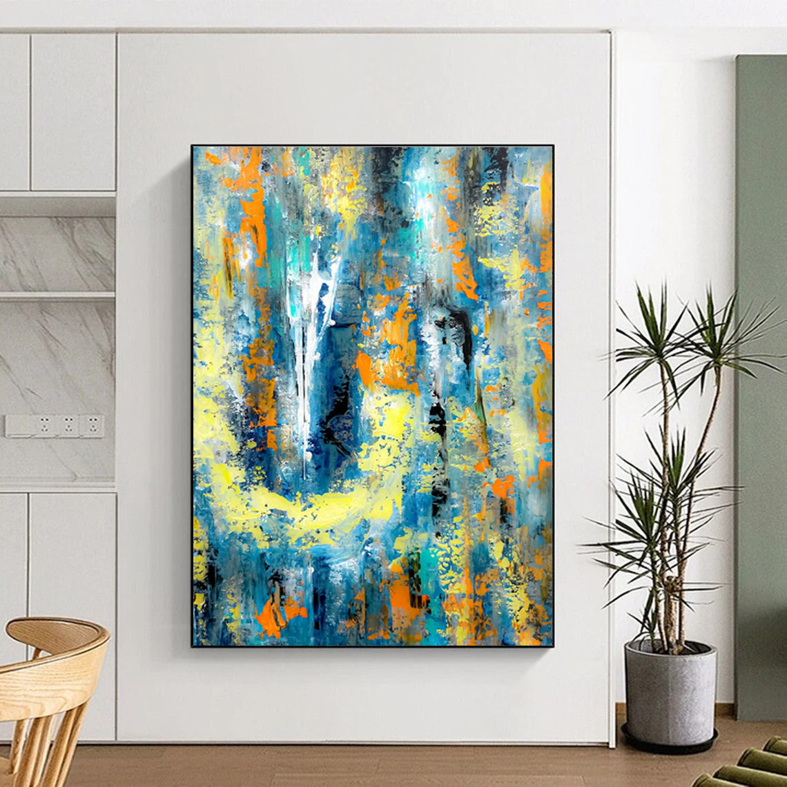 Cool Abstract Paintings Blue, Yellow, and Orange Dynamic Abstract Art HS729