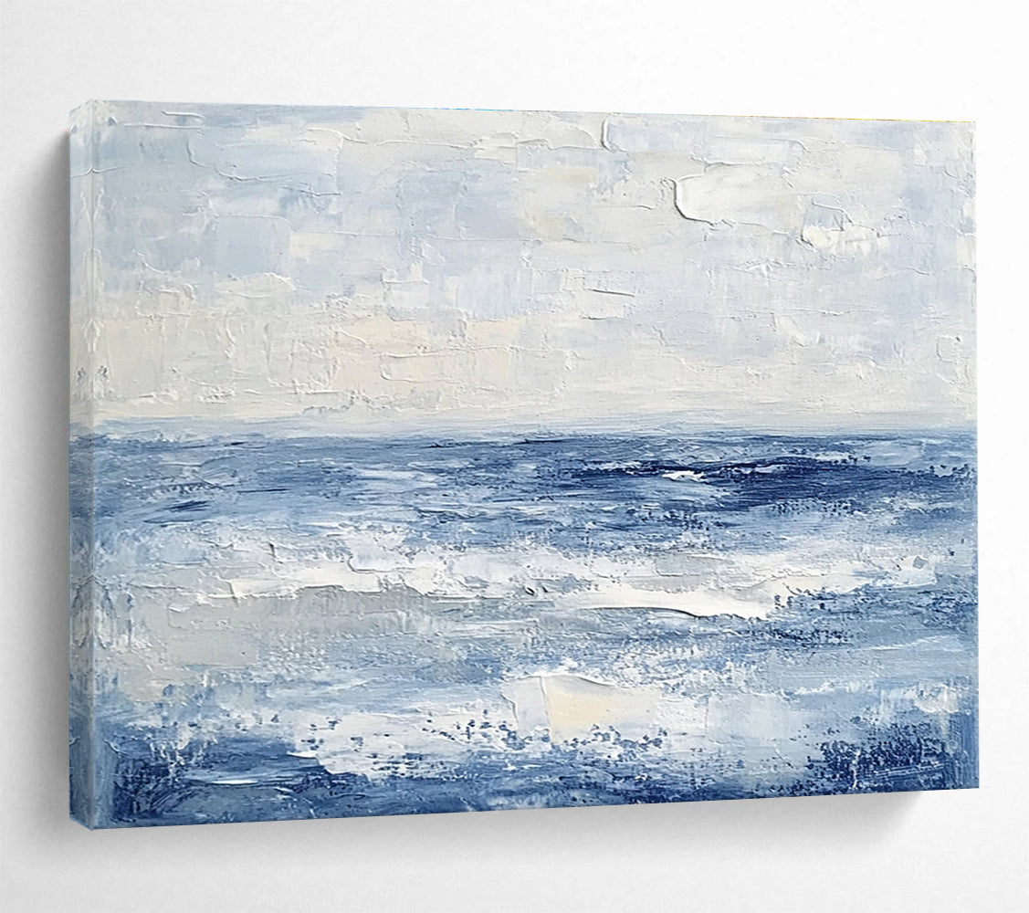 Extra Large Size Blue, White, and Gray Textured Abstract Seascape - Acrylic Painting WB291