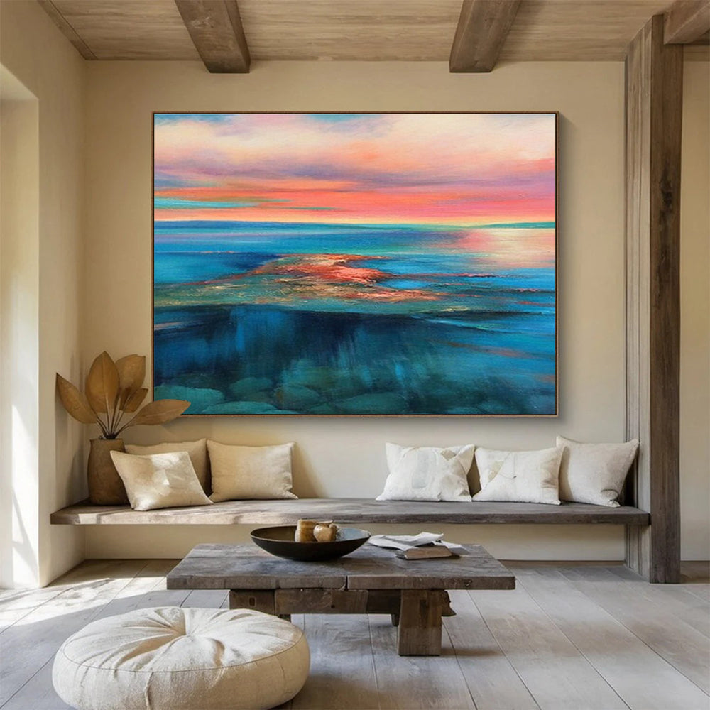 Extra Large Size Multicolor Abstract Vibrant Sunset Sea Scene, Abstract Oil Painting WB182