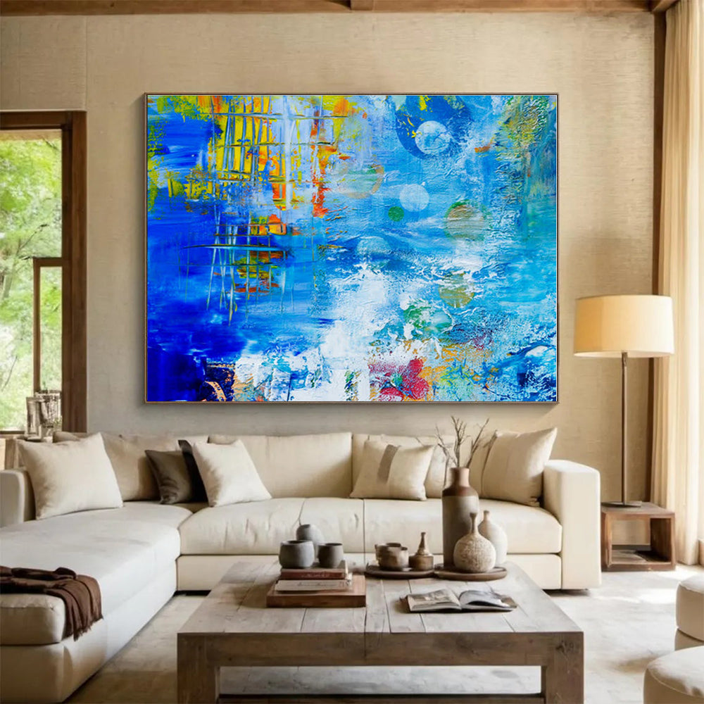 Big Size Blue, Yellow and Red Abstract Surreal Painting WB105
