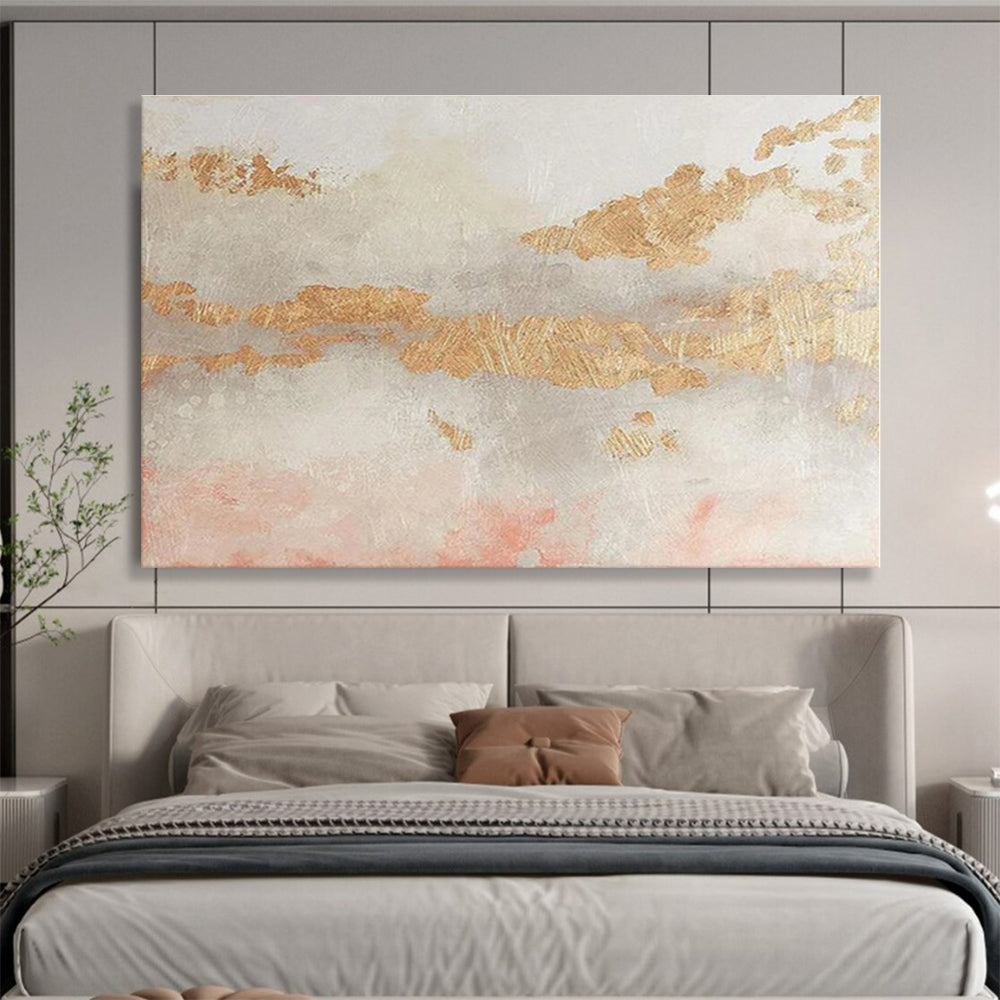 Oversized Canvas Art Gold, Pink and Gray Abstract Textured Painting WB106