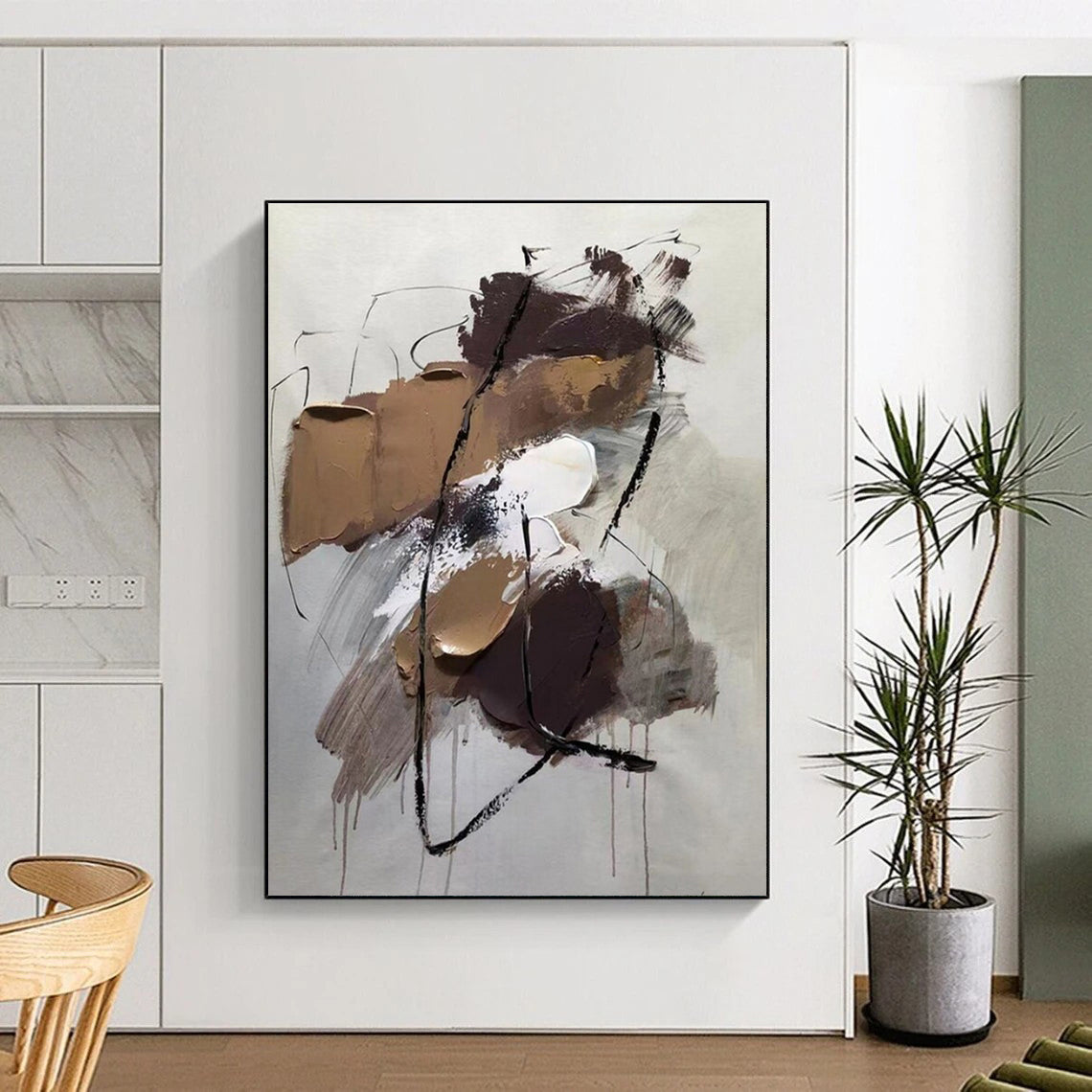 Handmade Art Neutral Tones with Textured Strokes Abstract Art HS584
