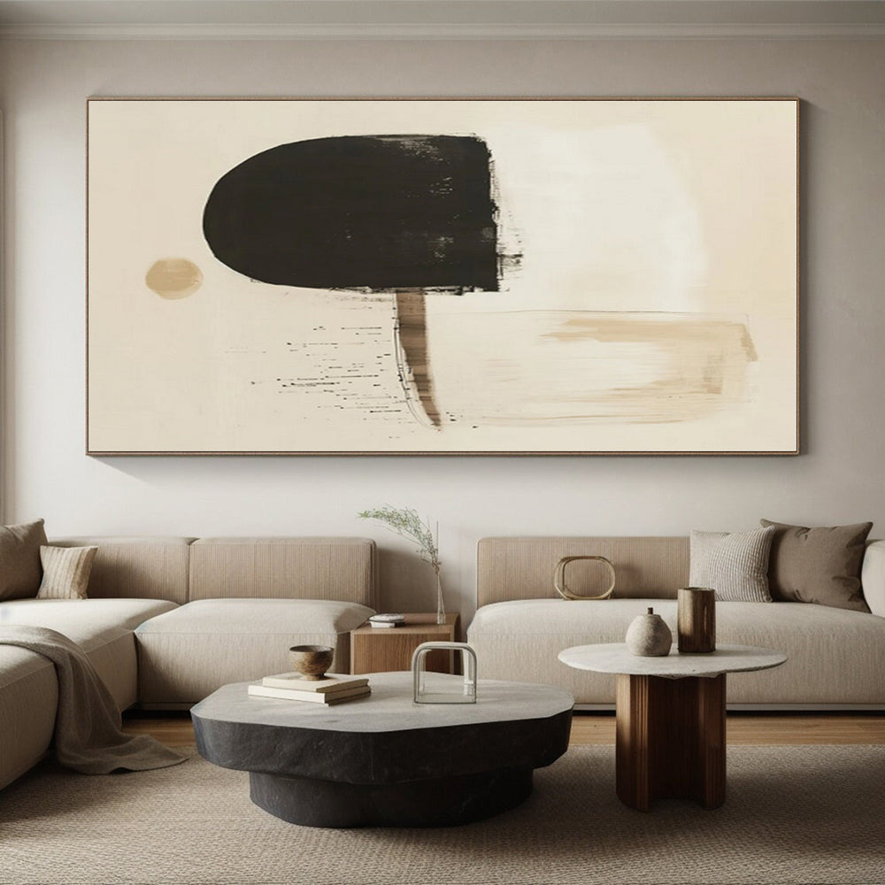 Handmade Art Black & Beige Minimalist Abstract Shape Art HS374