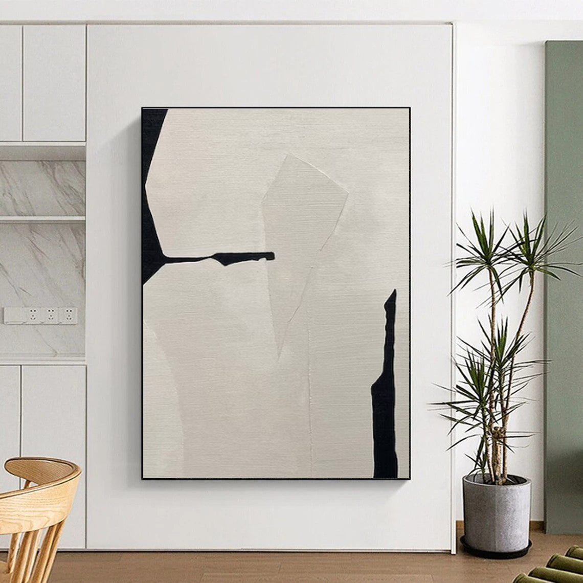 Minimalist Canvas Art Black and White Geometric Abstract Painting On Canvas HS794