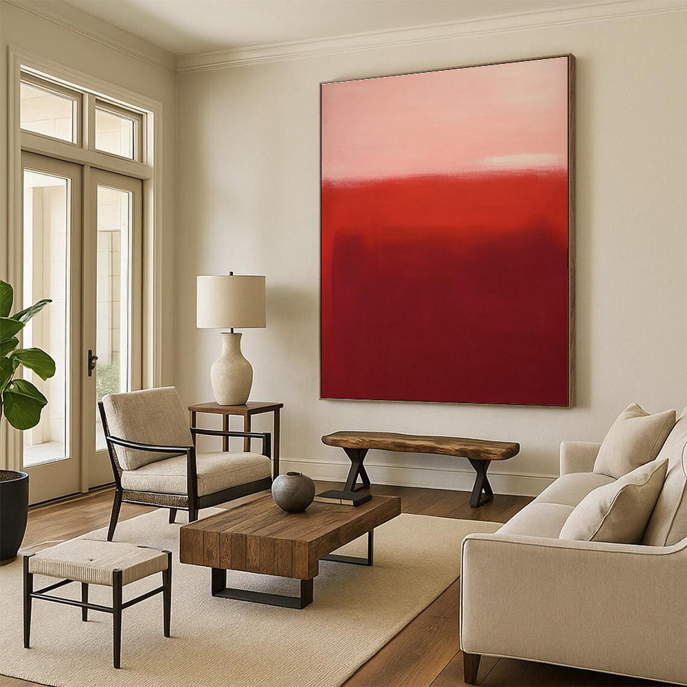 Red and Pink Gradient Abstract Minimalist Painting For Sale Online WS485