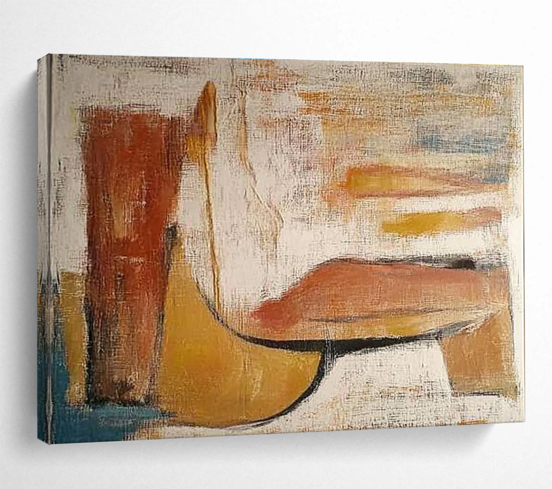 Horizontal Brown and Beige Geometric Abstract Painting WB237