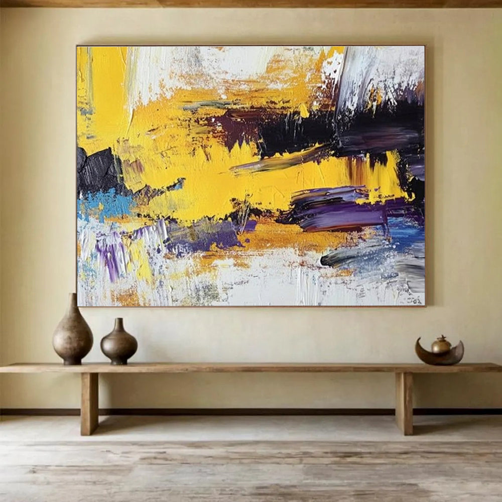 Big Size Yellow, Purple, and Black Textured Abstract Art WB236