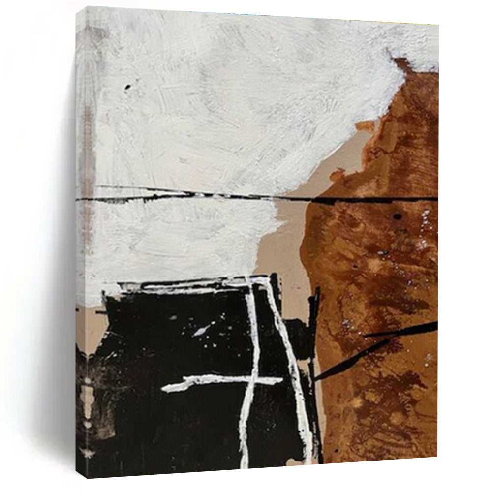 Cool Abstract Paintings Black, White, and Brown Geometric Abstract Art HS686